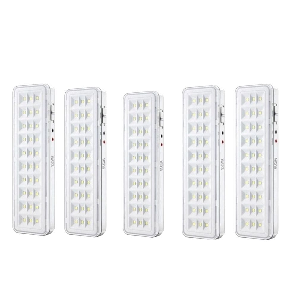 Kit Iluminação de Emergência Com 30 Leds 2w Bivolt Branco Frio Elgin - 5 Unidades