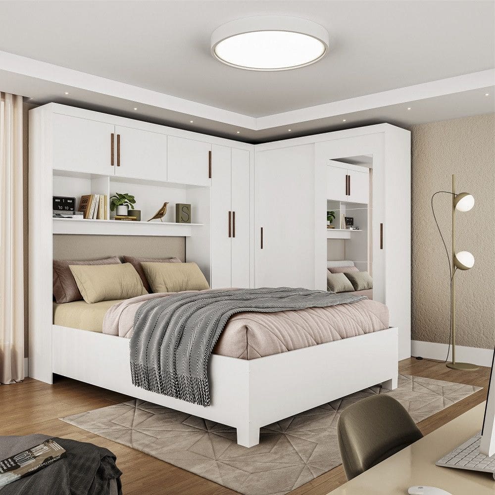 Quarto Modulado Casal com Espelho e Cama 7 Portas Belém Carioca Móveis
