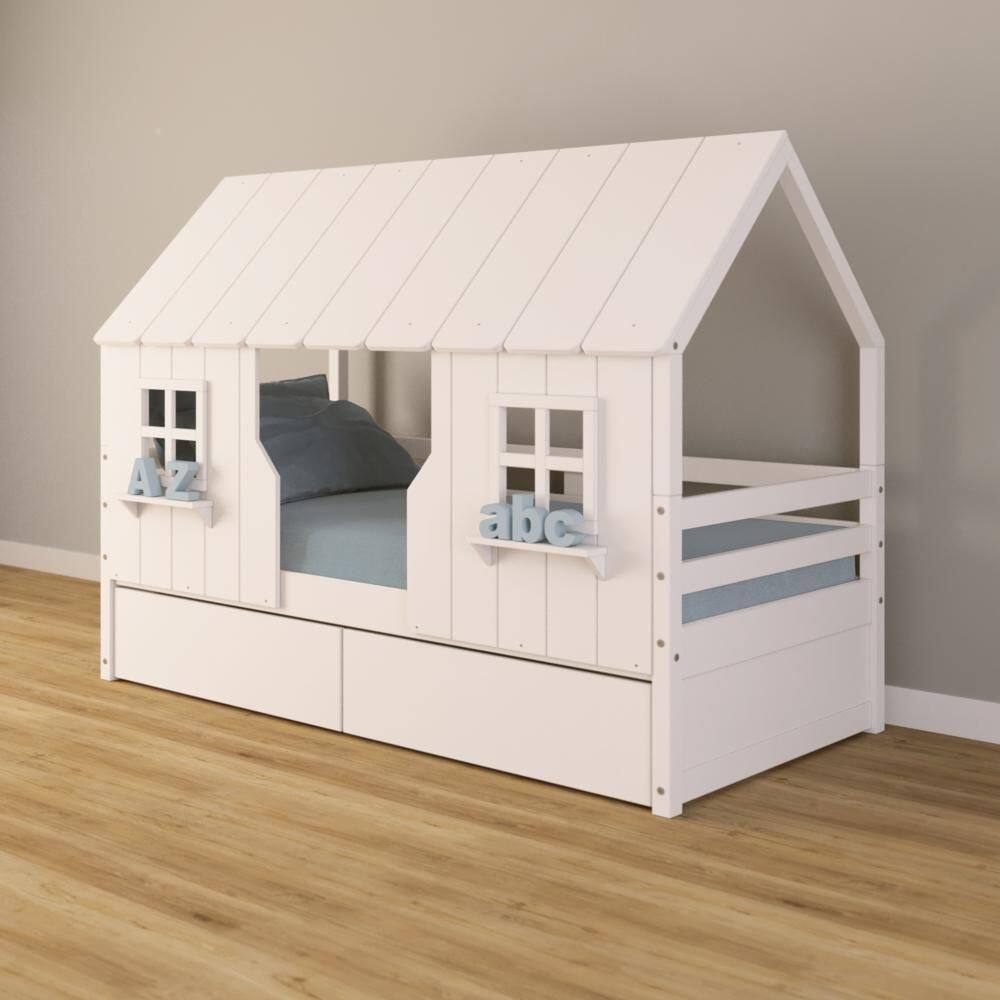 Cama Casinha Encantada com 02 Gavetas Madeira Maciça Branco Housin