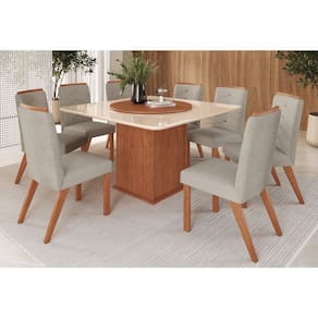 Conjunto Sala de Jantar Mesa com Tampo de Vidro 130cm e 8 Cadeiras em Madeira Maciça 138/27 Zamarchi