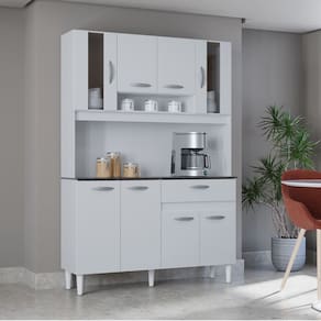 Cozinha Compacta 8 Portas com Vidro 1 Gaveta Coral Poquema
