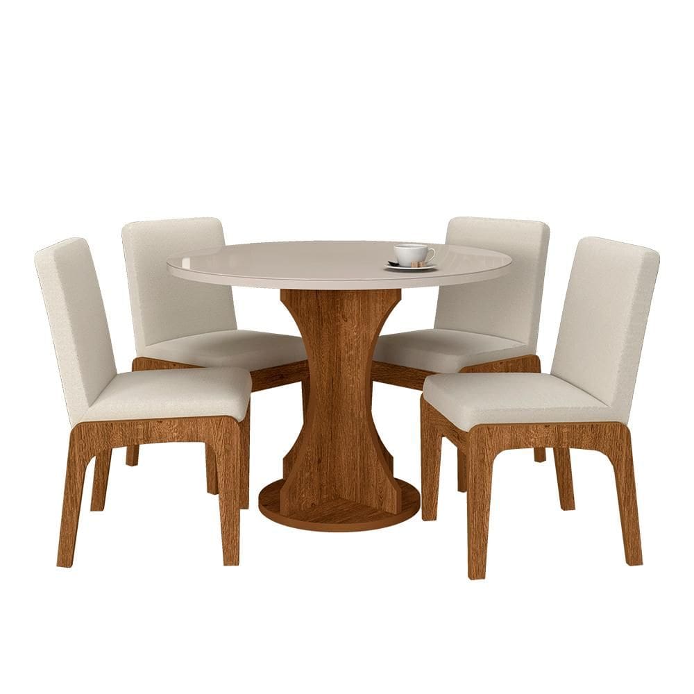 Mesa Redonda Com Vidro Michigan 4 Cadeiras Fre/off/bouclé Off - Ma