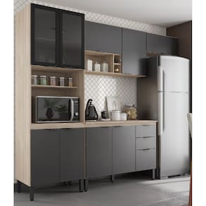 Cozinha Modulada Firenze 260m com Tampo MDP 120m - Avena Touch/Grafito Demóbile
