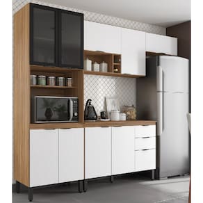 Cozinha Modulada Firenze 260m com Tampo MDP 120m - Amêndola Touch/ Branco Demóbile