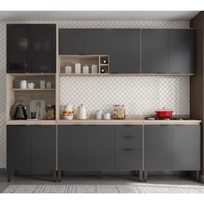 Jogo de Cozinha Firenze Modulada 6 peças e Nicho Adega - Avena Touch/ Grafito Demóbile