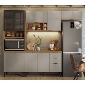 Cozinha Modulada Firenze 260m com Tampo MDP 120m Suave ao Toque - Amêndola Touch/ Nude Prime TX Demóbile