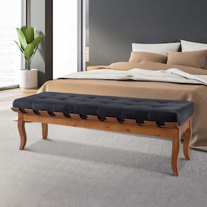 Banco Recamier 140cm Madeira Maciça Imbuia Suede Preto L14 RMI