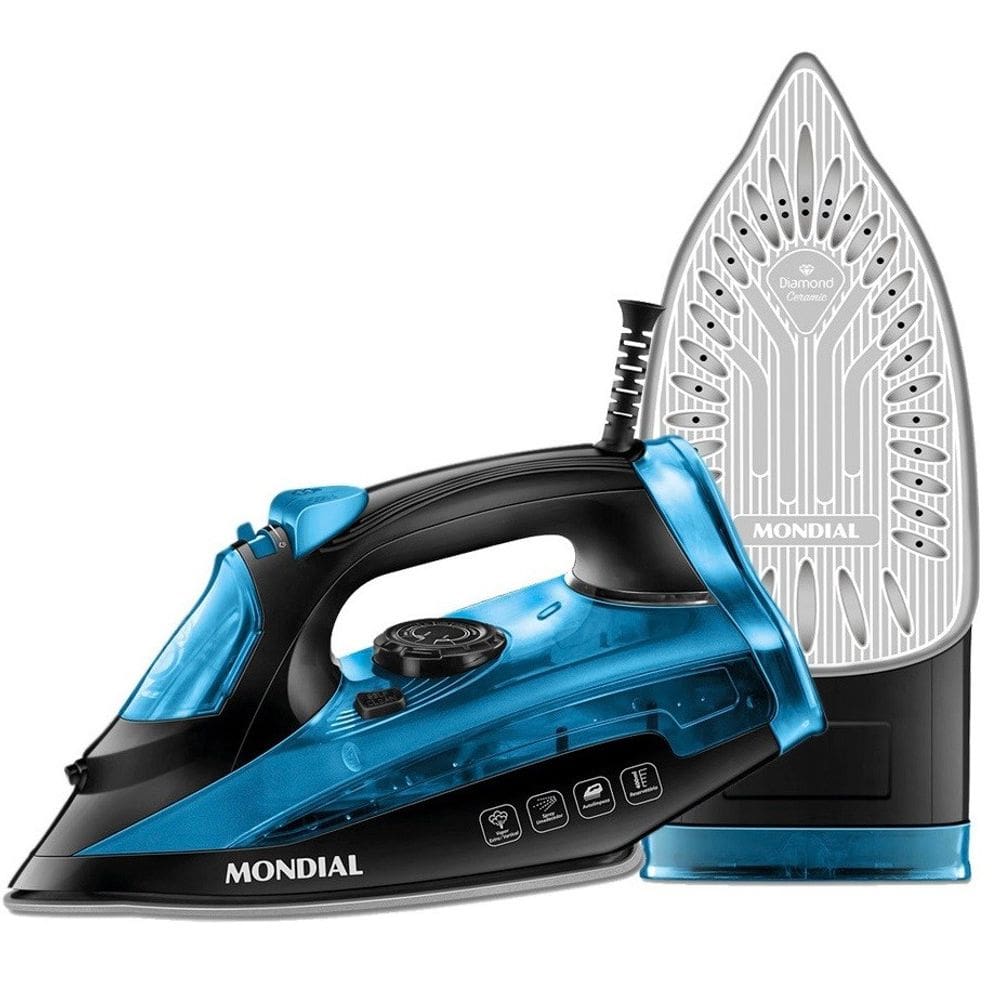 Ferro de Passar a Vapor Mondial Ultra Turbo 2000w  Preto azul 127V