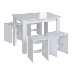 Conjunto Mesa Fixa 4 Banquetas Baixas Móveis Canção