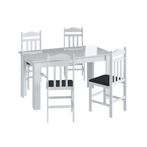 Conjunto Mesa de Jantar Elegante 4 Cadeiras Assento Estofado Móveis Canção
