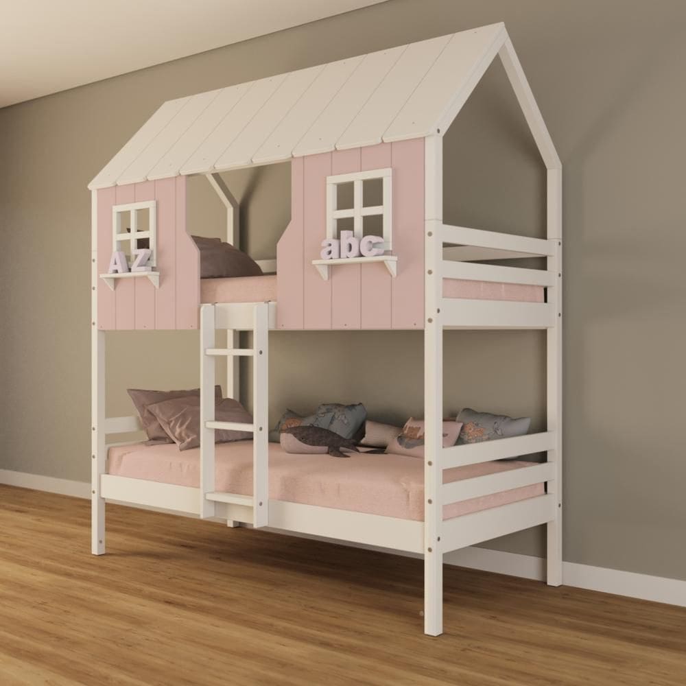 Beliche Casinha Encantada Madeira Maciça Rosa/ Branco Housin