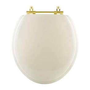 Assento Sanitario Almofadado Convencional Oval Marfim Para Vaso Celite Com Ferragem Dourada