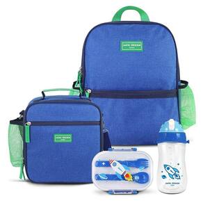 Kit Mochila Escolar Lancheira Térmica Pote Para Lanche E Garrafa 460ml Infantil Azul