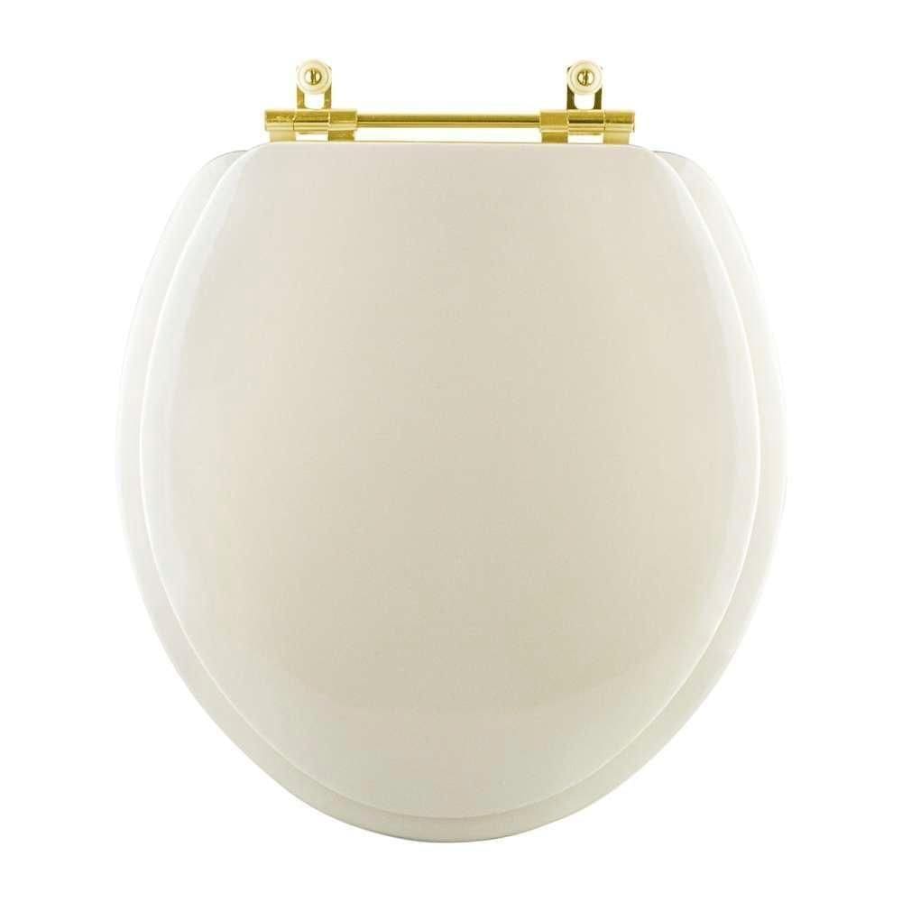 Assento Sanitario Almofadado Convencional Oval Marfim Para Vaso Fiori Com Ferragem Dourada