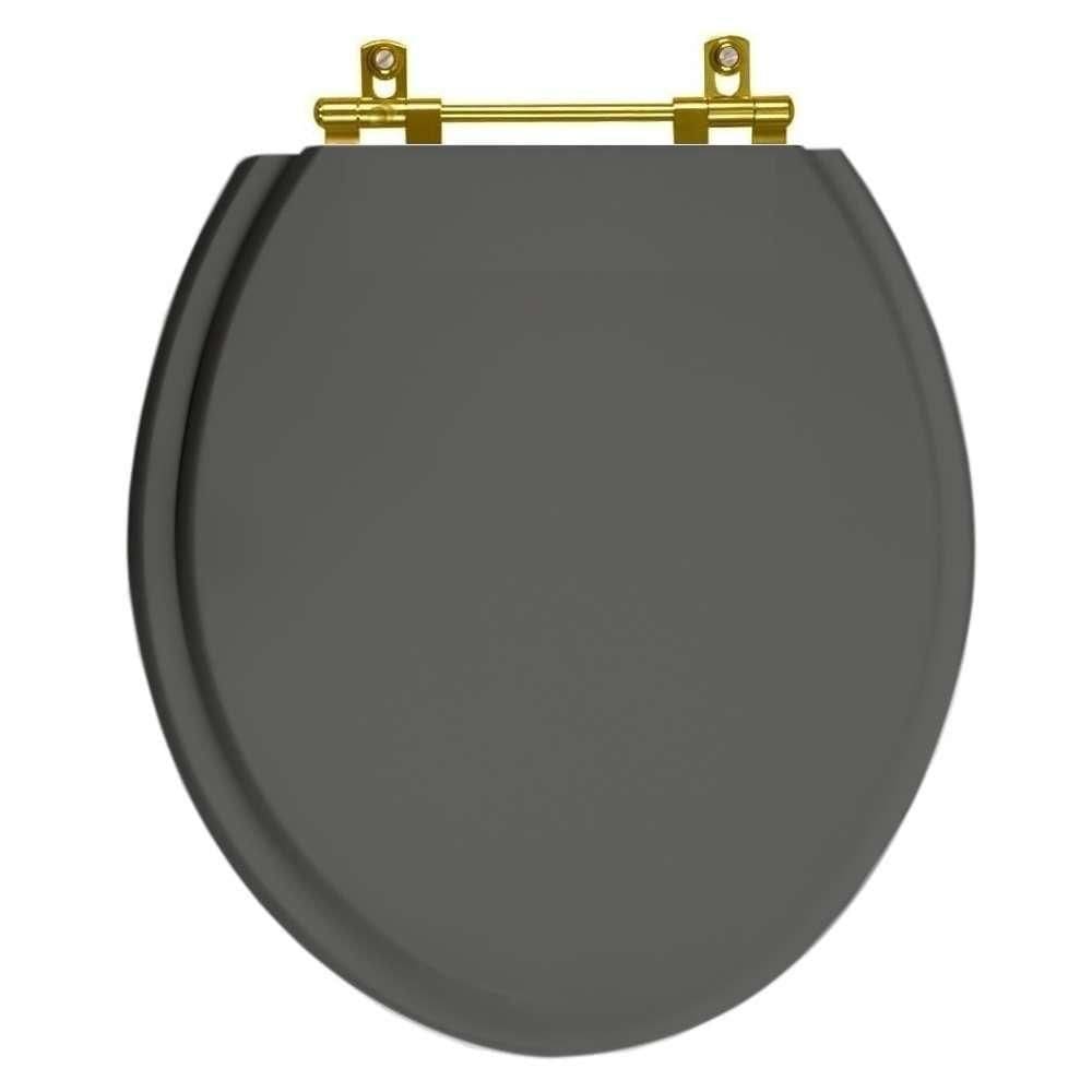 Assento Sanitario Poliéster Convencional Oval Cinza Vip Para Vaso Deca Com Ferragem Dourada