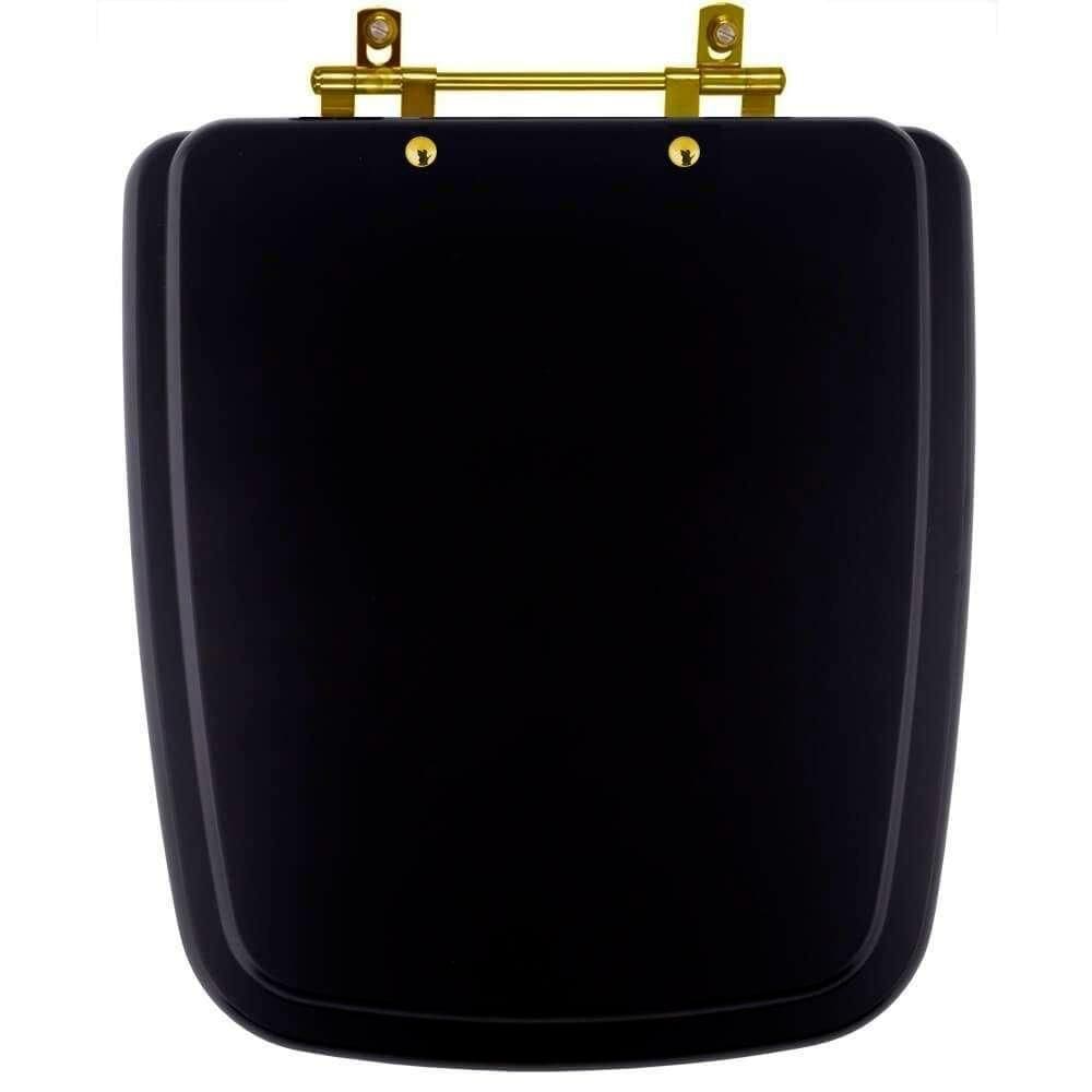 Assento Sanitário Boss Matte Black Preto Fosco Para Vaso Incepa Com Ferragem Dourada