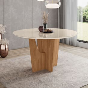 Mesa de Madeira Vértice 140 Cm com Vidro Natural/Off White - Henn
