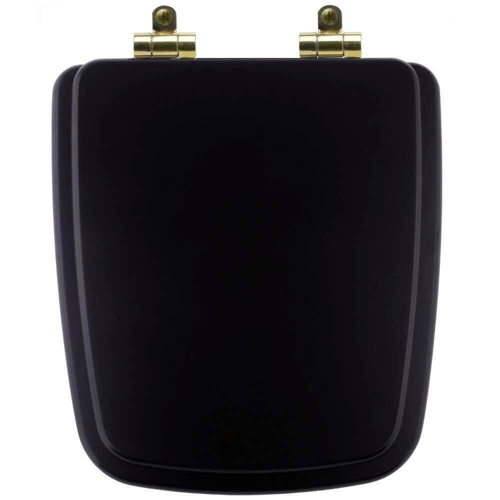 Tampa De Vaso Poliéster Com Amortecedor Boss Matte Black (preto Fosco) Para Bacia Incepa Com Ferragem Dourada
