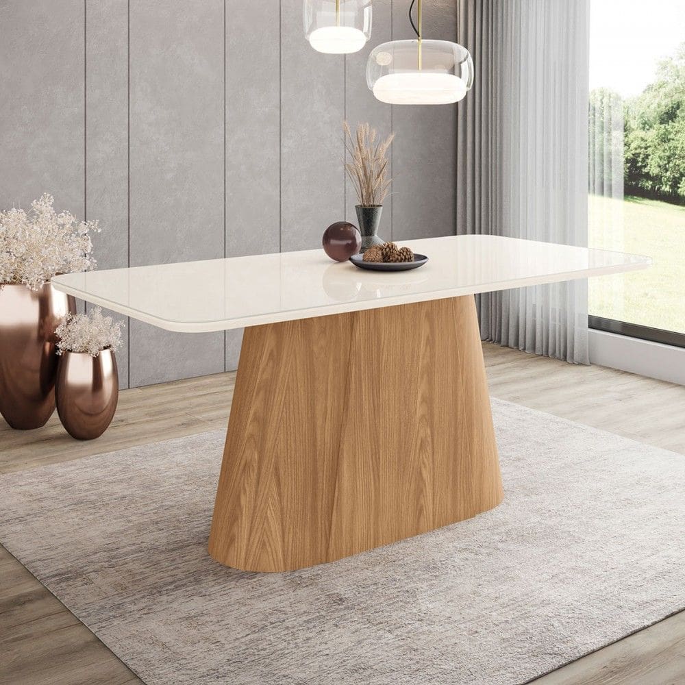 Mesa de Madeira Olívia180 Cm com Vidro Natural/Off White - Henn