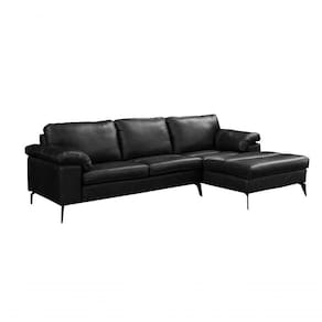 Sofá De Couro Asti 3 Lugares Com Chaise Direita Preto Pigmentado - Mempra Design