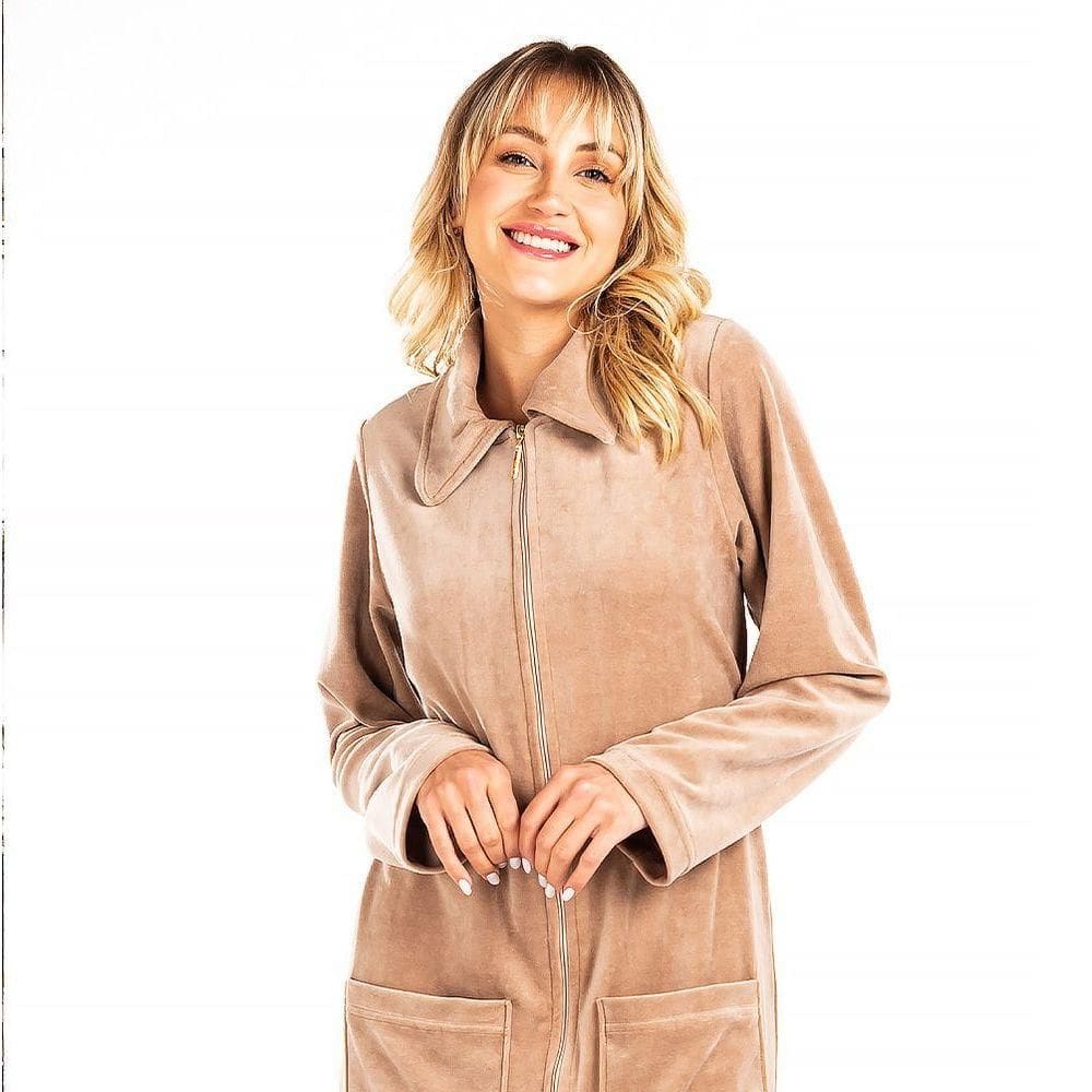 Roupão De Ziper Vairelli Diana Bege Tamanho M