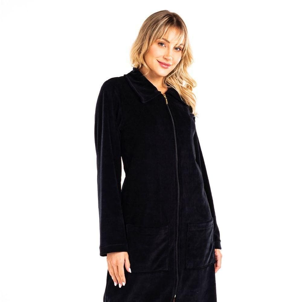 Roupão De Ziper Vairelli Diana Preto Tamanho M