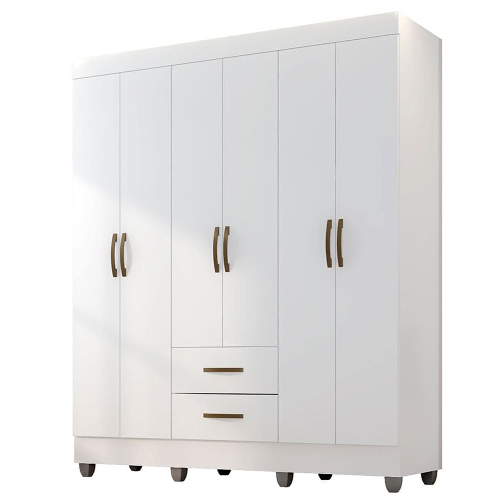 Guarda-Roupa Casal 6 Portas 2 Gavetas e 5 Prateleira Lisa MDP