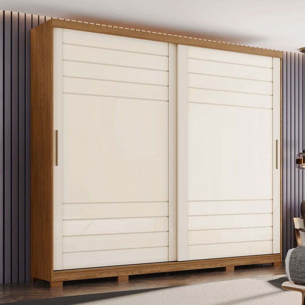 Guarda-Roupa Casal Cayman 2 Portas 6 Gavetas 100% Mdf Ripado Natural/Off White - Henn
