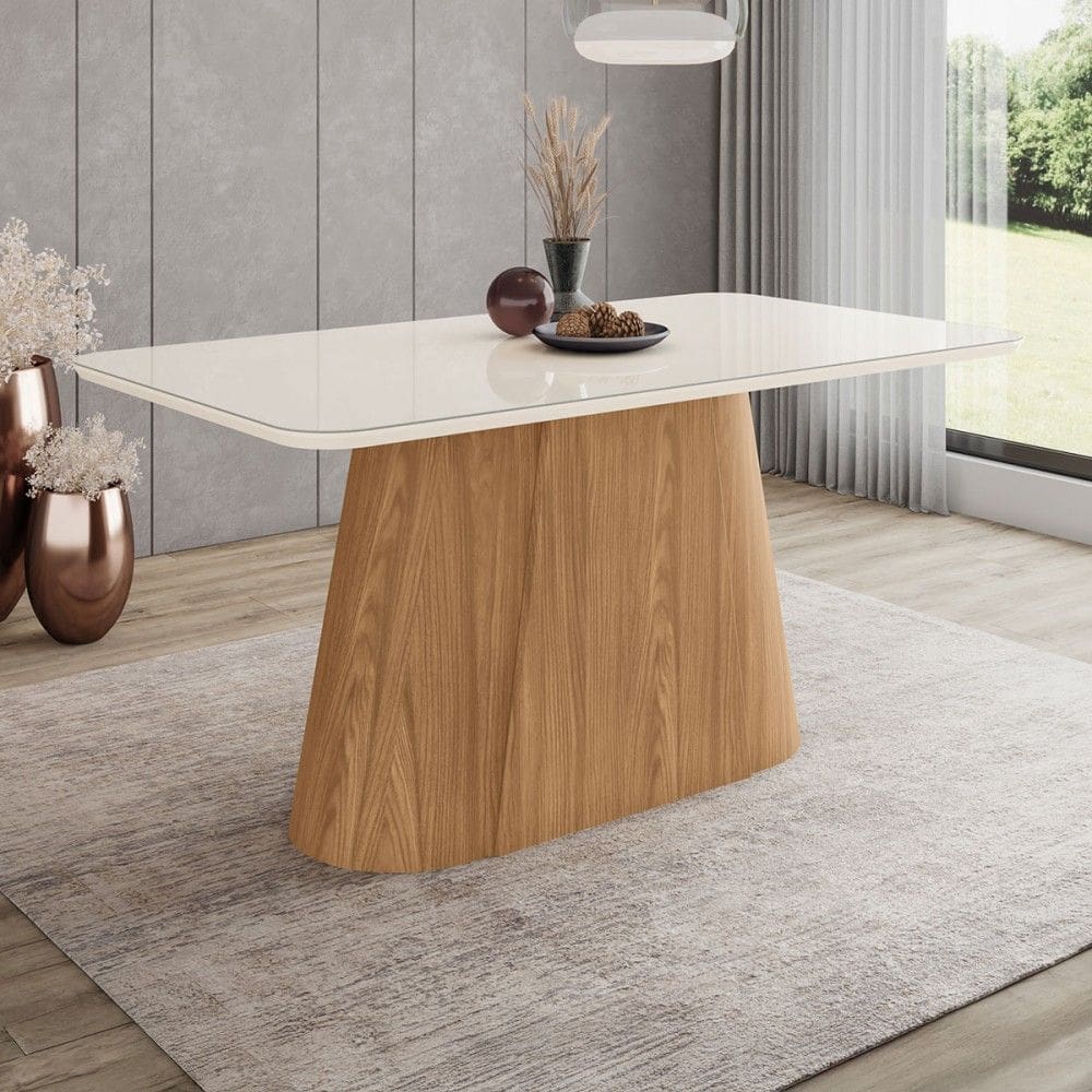 Mesa de Madeira Olívia 160 Cm com Vidro Natural/Off White - Henn