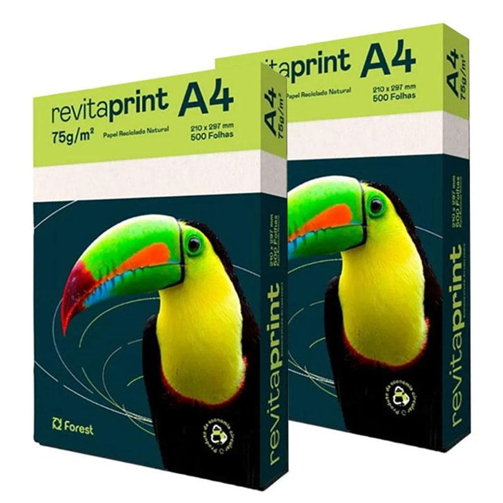 Papel Sulfite A4 75g 500 Folhas Reciclado Natural 2 Unidades - Revita Print 
