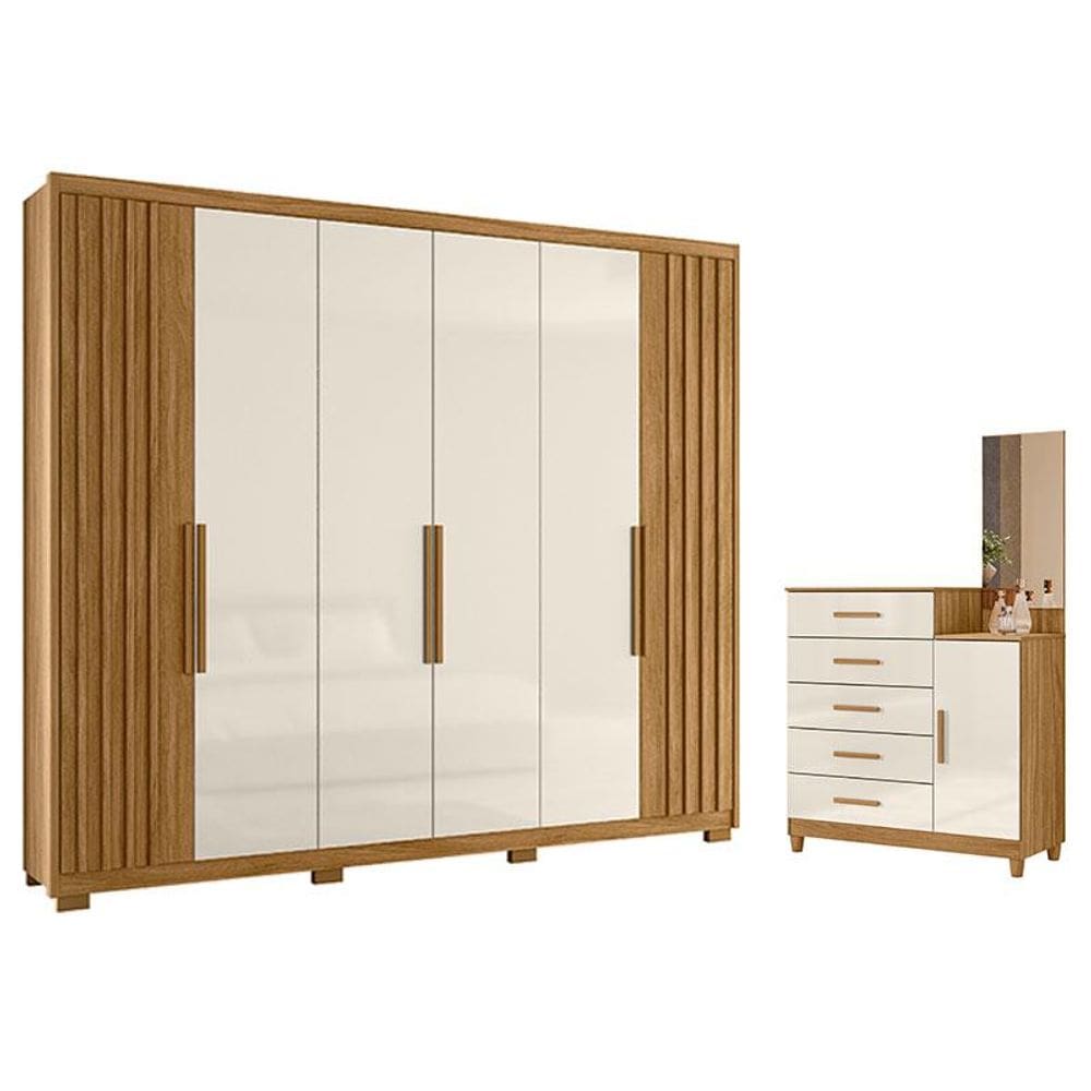 Guarda Roupa Casal Araguaia e Cômoda Lisboa Freijó Off White - Moval