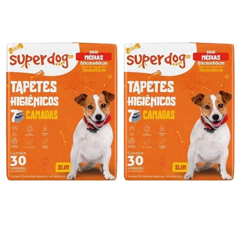 Tapete Higiênico para Cães Super Dog Slim 2 Pacotes com 30 unidades