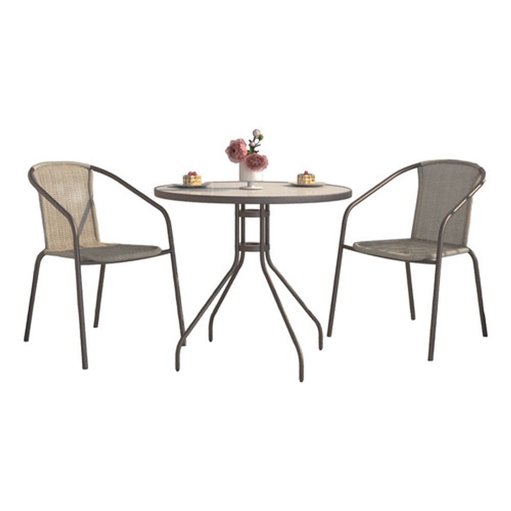 Conjunto Jardim Varanda Aco Rattan Cinza 2 Pessoas - Rattan