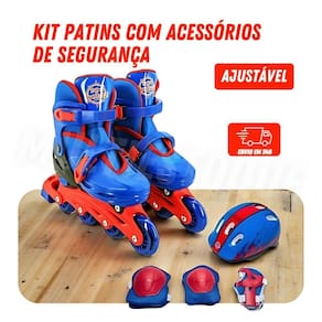 Kit Patins Com Acessórios De Segurança Azul - Tam. 30-33