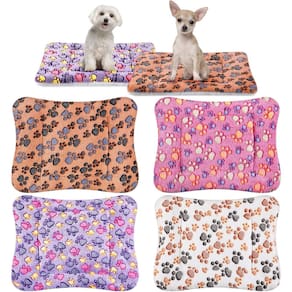 Tapete de cama para animais de estimação, pacote com 4, lã reversível ultramacia para animais pequenos