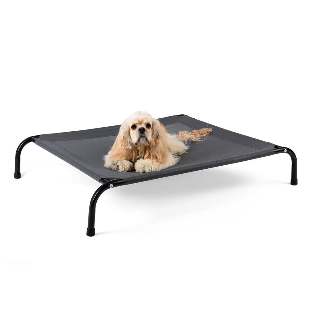 Cama elevada para cães SIEMOUR Cooling com piso antiderrapante cinza M