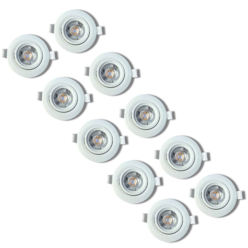 Kit 10 Spot Led Elgin Luminária Mr16 5W 3000K Direcionável Redondo