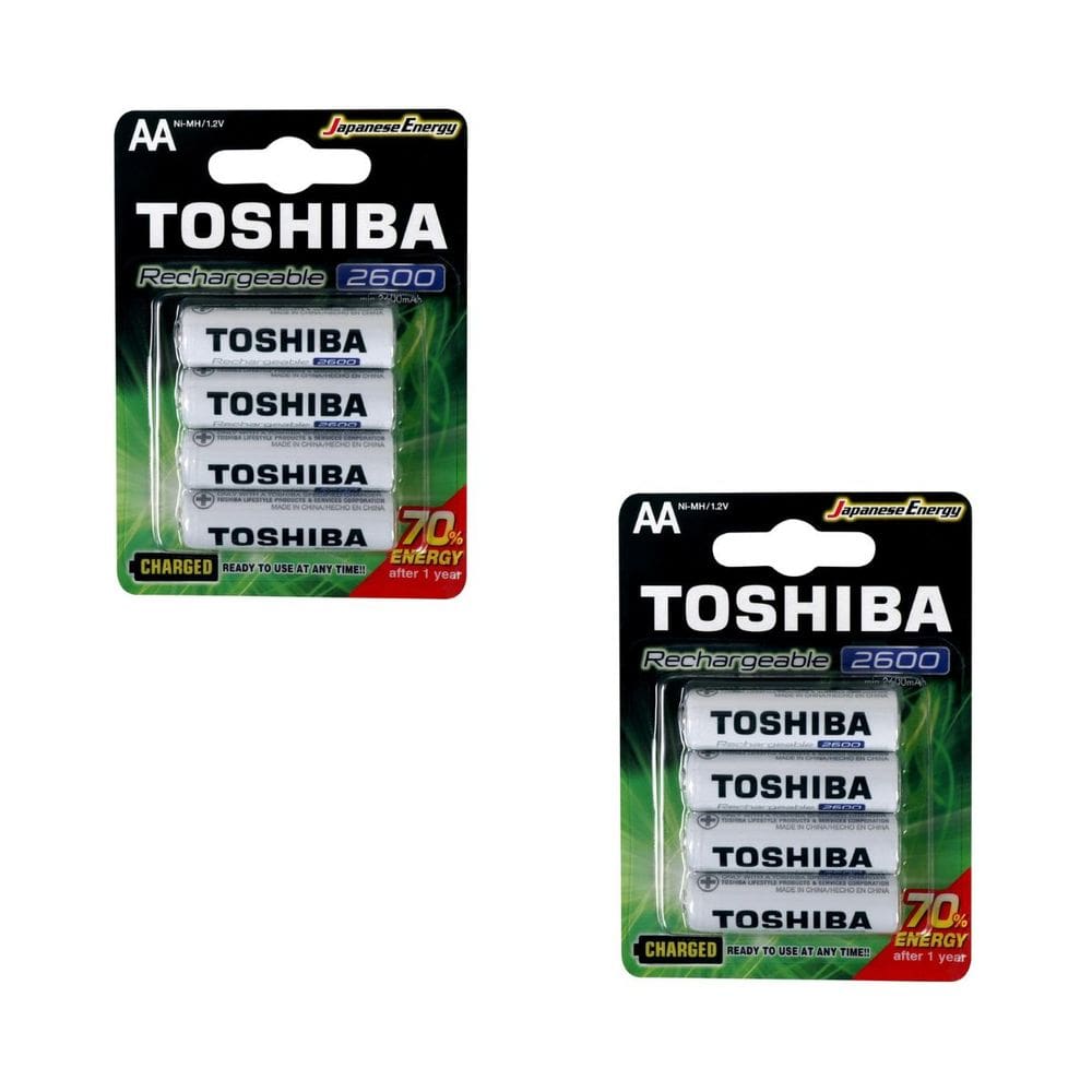 Kit 8 Pilhas Recarregáveis AA Toshiba TNH6GAE 1,2v 2600mAh (2 cartelas com 4 UND)