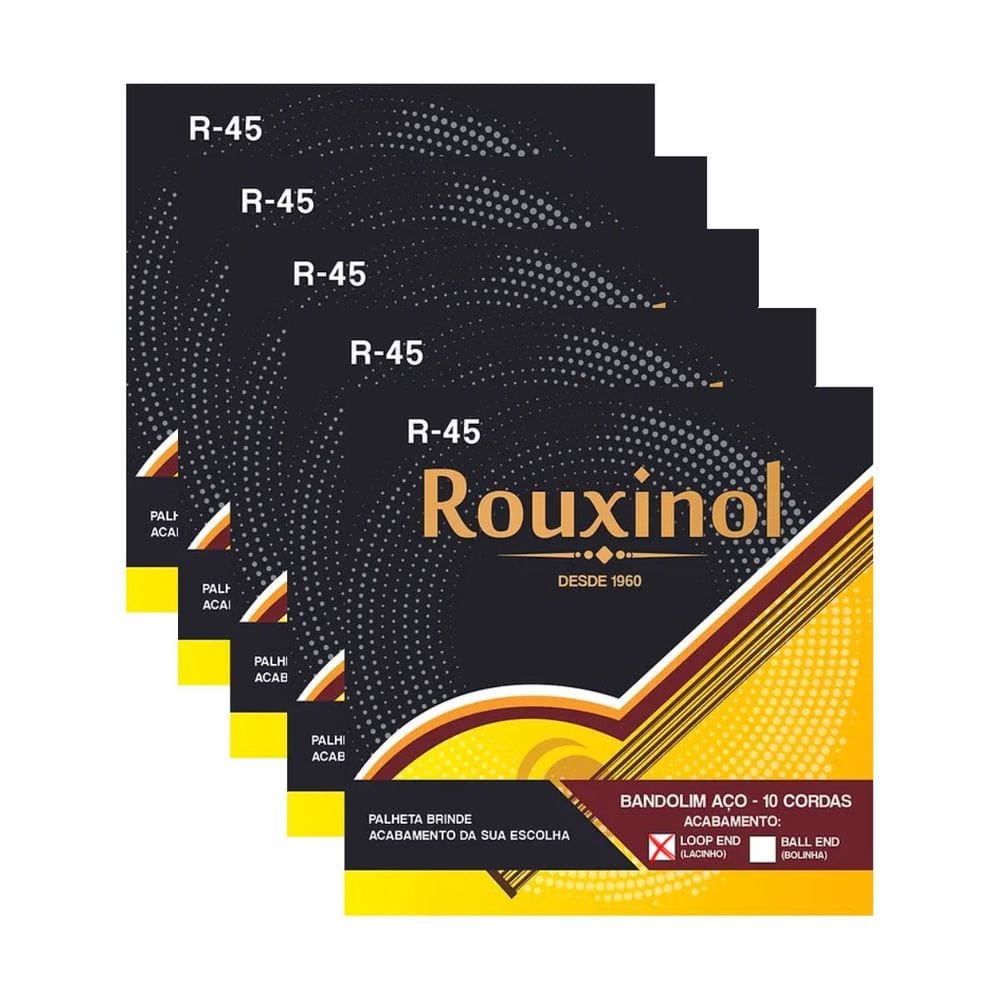 Kit 5 Encordoamento Bandolim 10 Rouxinol R-45 Cordas Aço Laço Clássico
