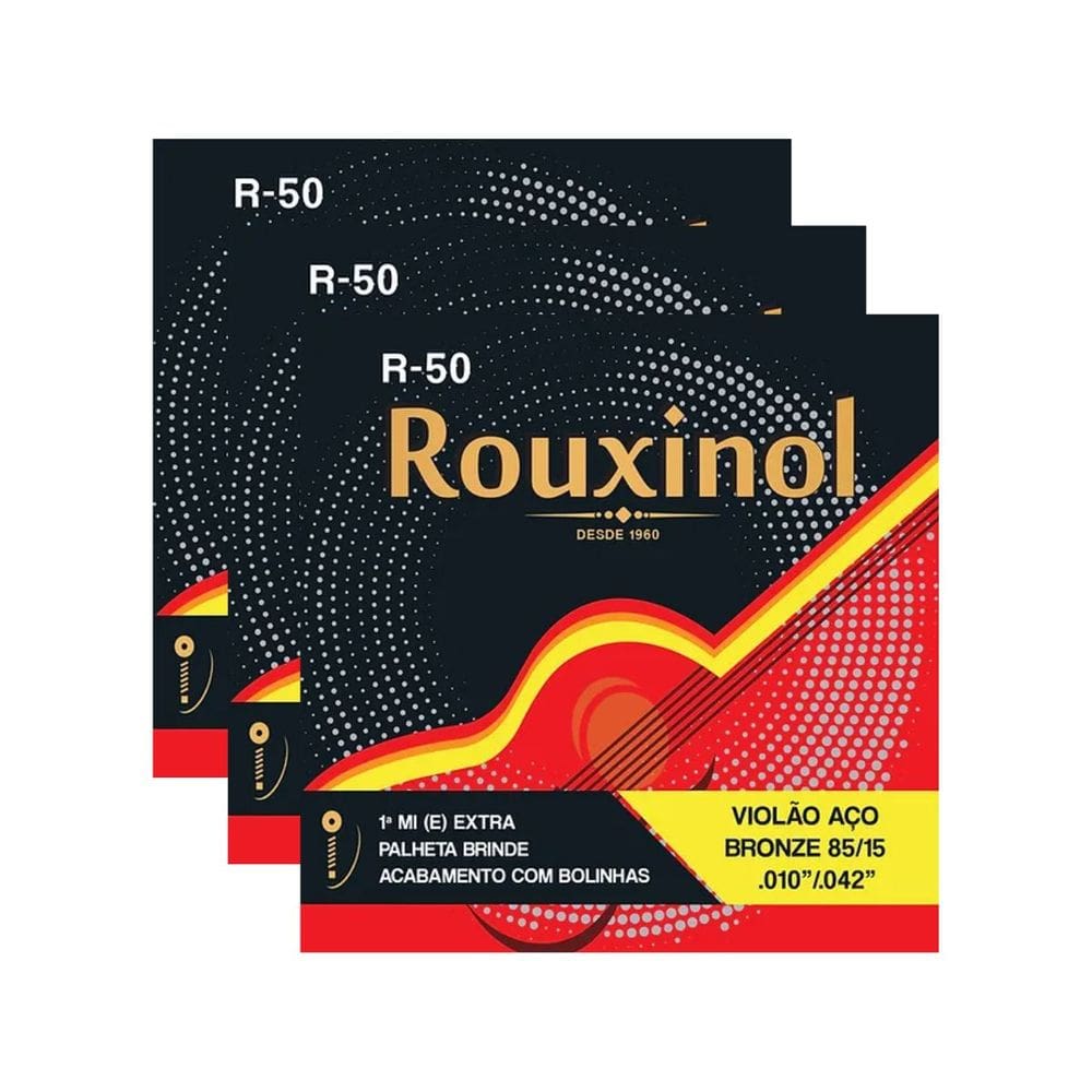 Kit 3 Encordoamento Violão Aço R50 Rouxinol .010”