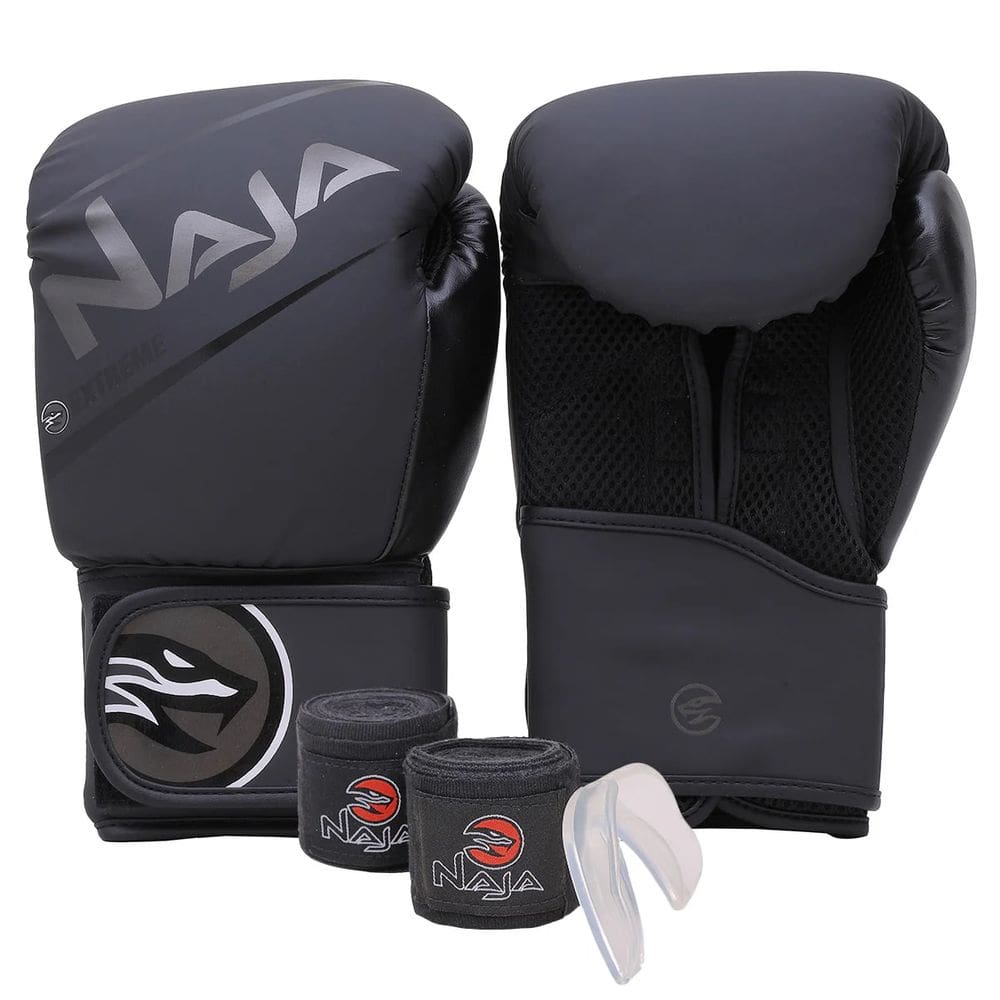 Kit Boxe Naja Extreme: Luva + Bandagem + Bucal - Preta