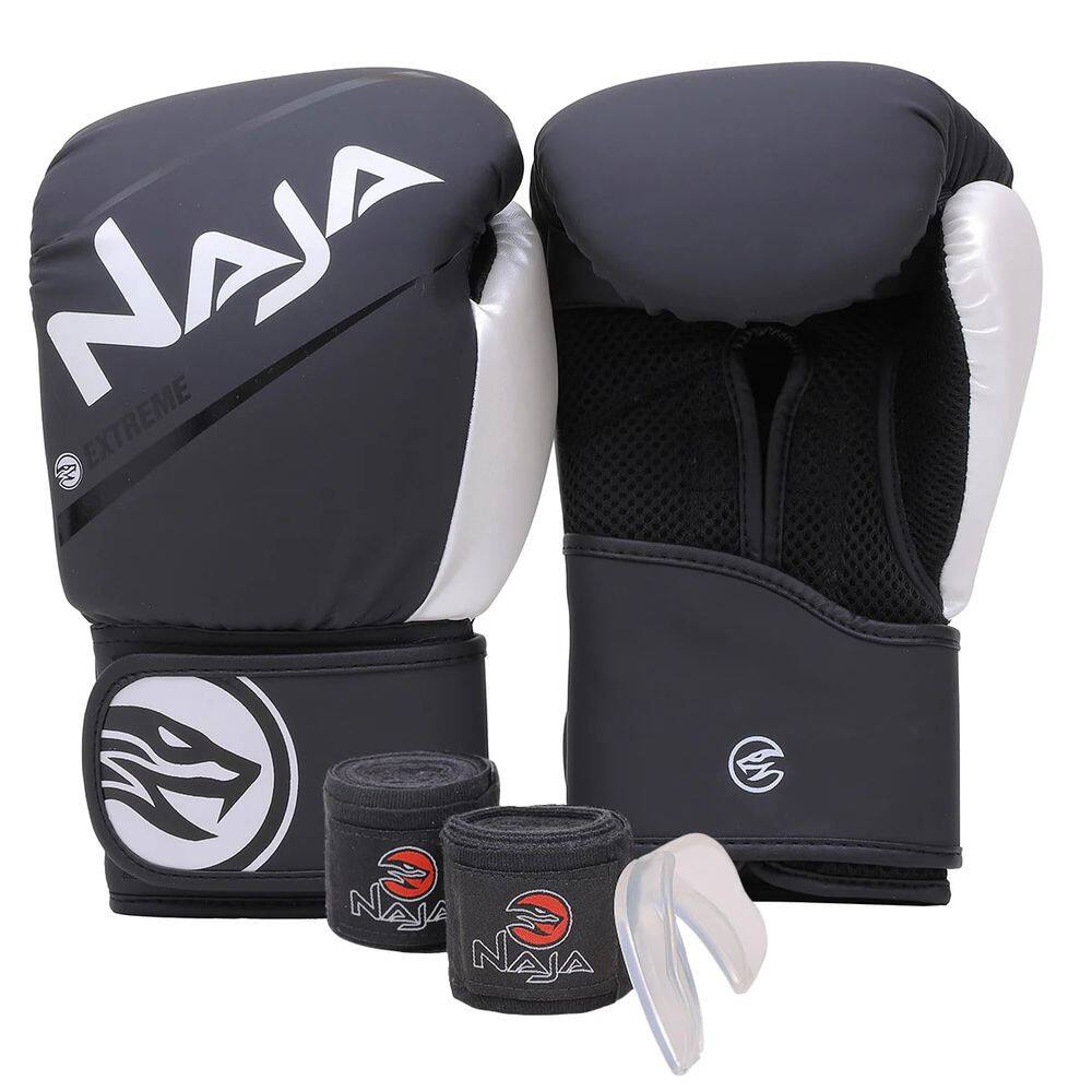 Kit Boxe Naja Extreme: Luva + Bandagem + Bucal - Branca