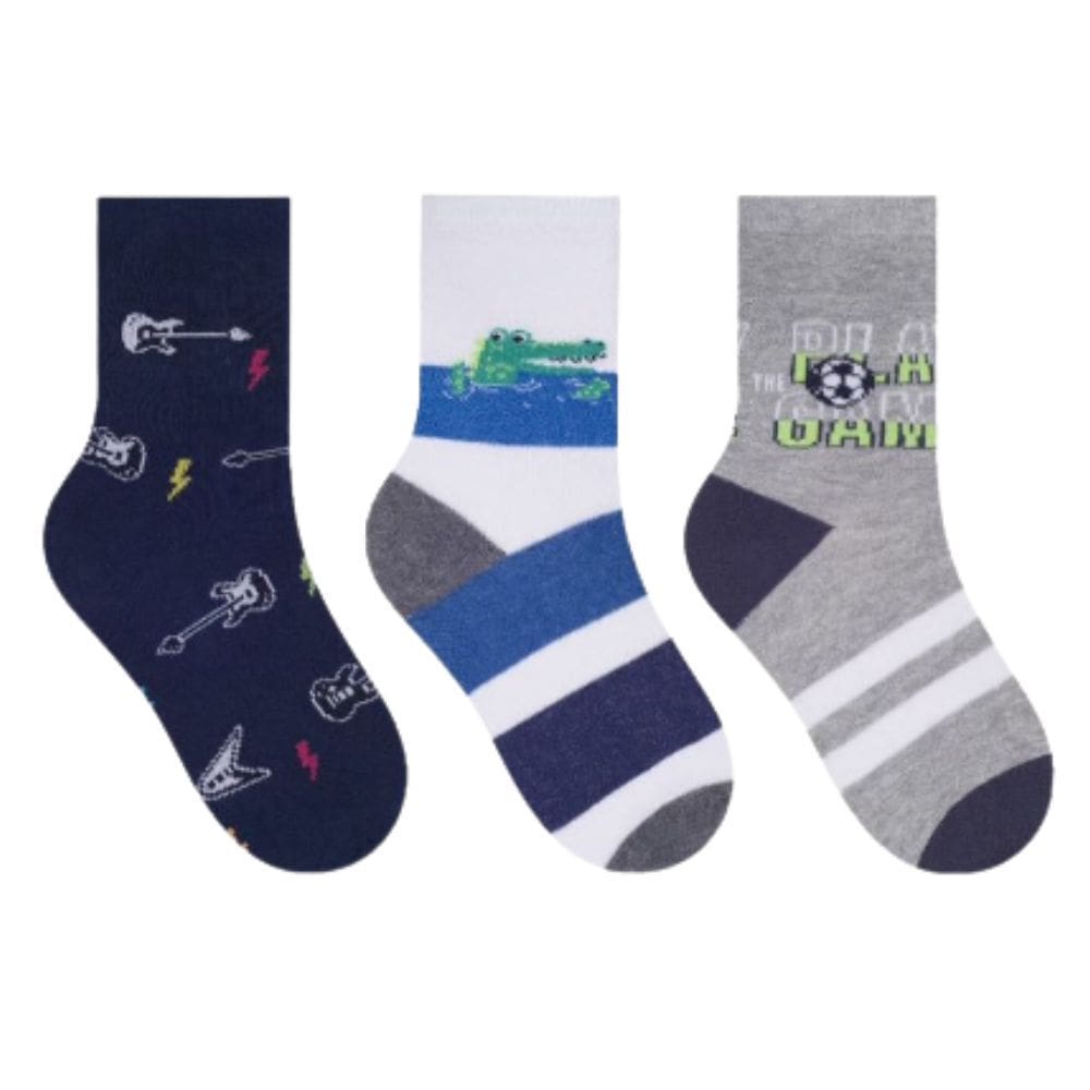 Kit Meia Infantil Masculino Selene 25 à 28 Pt/Az/Cz