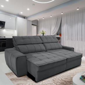 Sofá 254 Cm 3 Lugares Retrátil Reclinável Matielo América Cinza