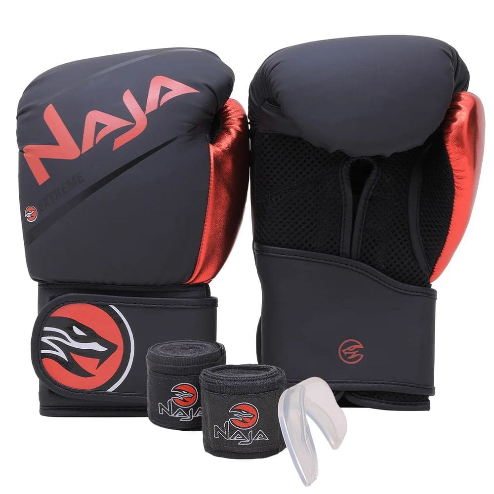 Kit Boxe Naja Extreme: Luva + Bandagem + Bucal - Vermelho
