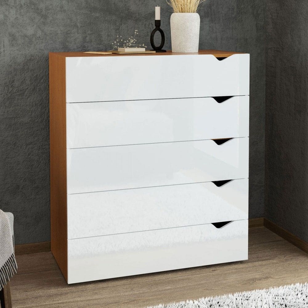 Cômoda Porto 5 Gavetas Freijó/Branco - Politorno