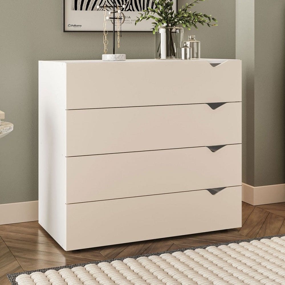 Cômoda Porto 4 Gavetas Branco/Creme - Politorno