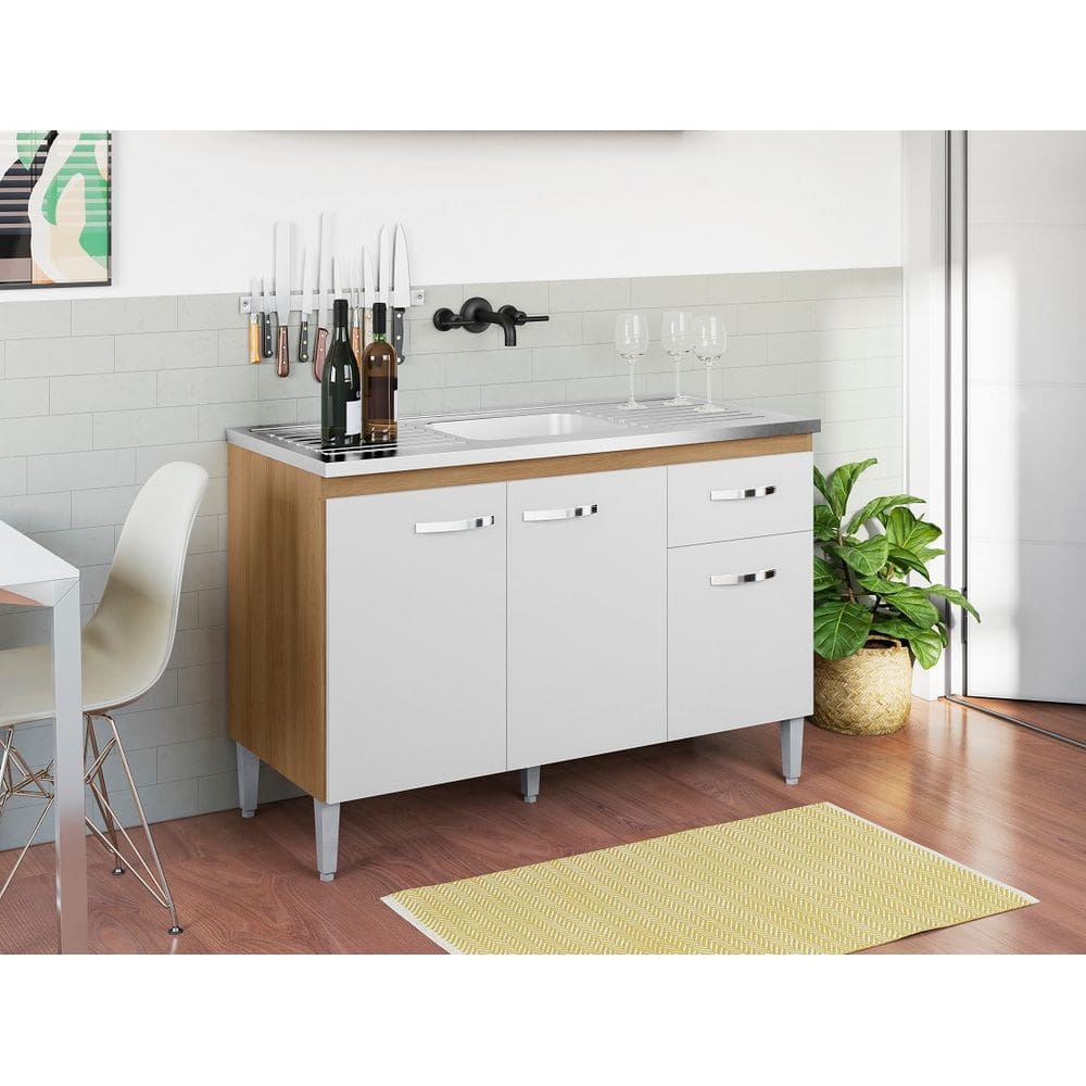 Gabinete de Cozinha Gabriela 120cm Amêndoa/Branco S/Tampo - AJL Móveis
