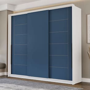 Guarda-Roupa Casal Lisboa 3 Portas 4 Gavetas Branco/Azul - Politorno