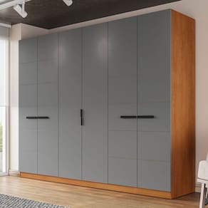 Guarda-Roupa Casal Lisboa 6 Portas 4 Gavetas Freijó/Cinza - Politorno